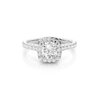 Halo Setting Cushion Diamond Engagement Ring with Pavé Band