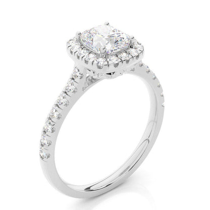 Halo Setting Cushion Diamond Engagement Ring with Pavé Band