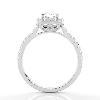 Halo Setting Cushion Diamond Engagement Ring with Pavé Band