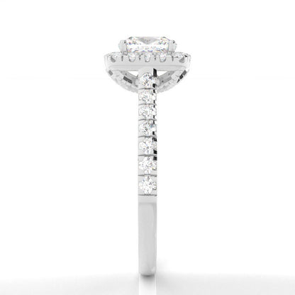 Halo Setting Cushion Diamond Engagement Ring with Pavé Band