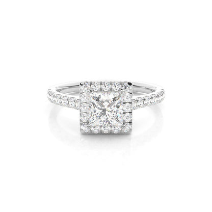 Halo Princess Diamond Engagement Ring with Pavé Band Setting