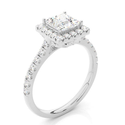 Halo Princess Diamond Engagement Ring with Pavé Band Setting