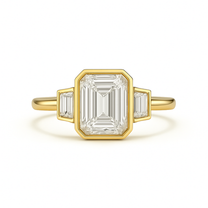 Emilia - Bezel set Ring with Baguette side stones AG & CO Jewellery