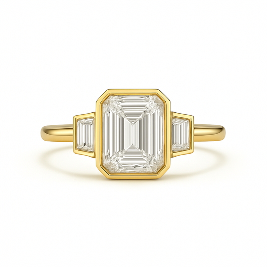 Emilia - Bezel set Ring with Baguette side stones AG & CO Jewellery