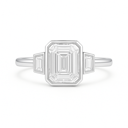 Emilia - Bezel set Ring with Baguette side stones AG & CO Jewellery
