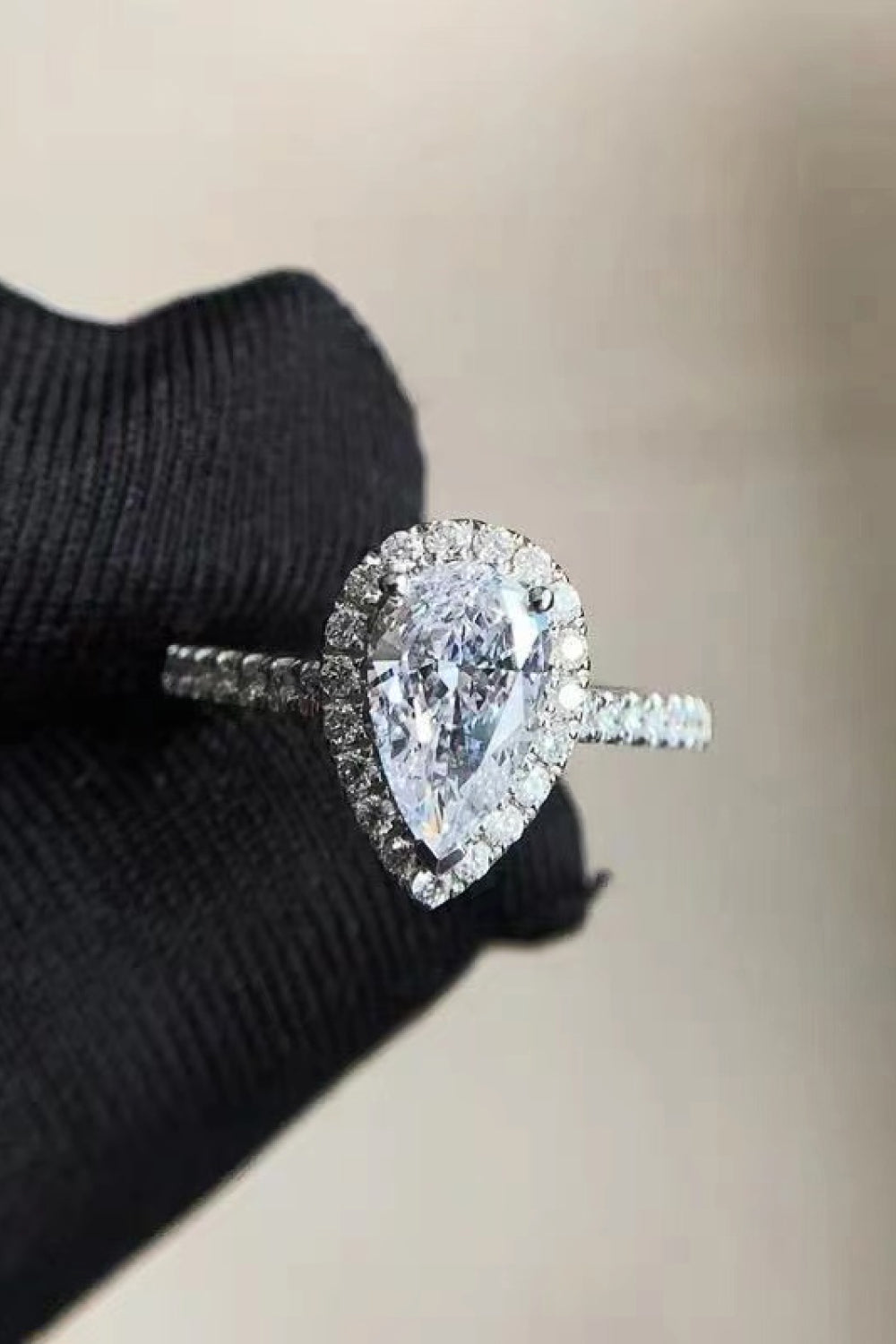 2.00 carat moissanite pear shape ring with halo