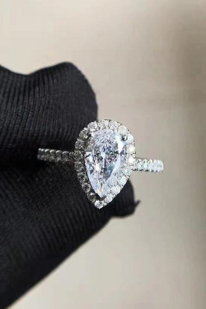 2.00 Carat Moissanite Pear Shape Ring with Halo