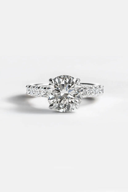 1.00-6.00CT Round Brilliant Lab Grown Round Solitaire Engagement Ring with Hidden Halo & Pave Diamond Band in 14k Gold AG & CO Jewellery