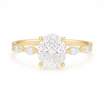 Luna - Oval Diamond Engagement Ring With Marquise Band Accent AG & CO Jewellery