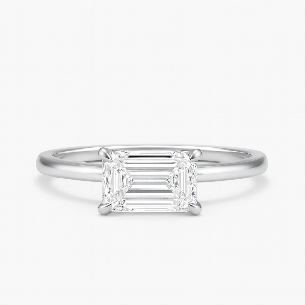 Harriet - East West Emerald Solitaire Engagement Ring Yellow Gold AG & CO Jewellery