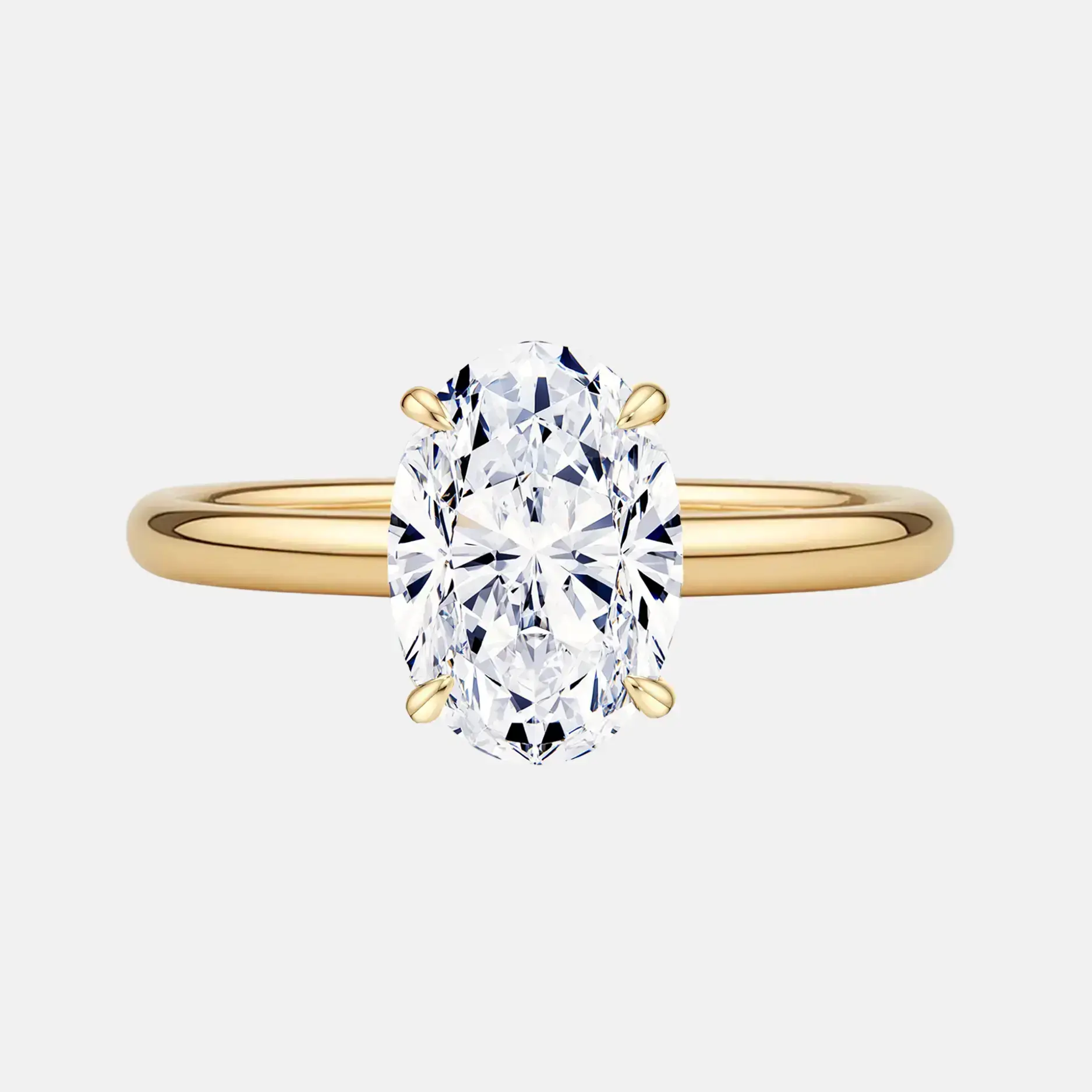 Oval Solitaire Lab Grown Diamond Engagement Ring 14K Solid Yellow Gold ...