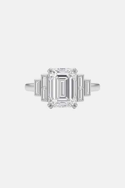 Ashira - 5.50CT Bezel Set 7-Stone Lab Diamond Ring with Emerald Centre Stone & Baguette Side Stones AG & CO Jewellery