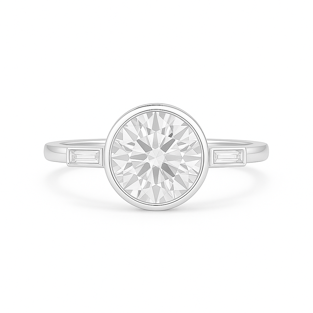Bonita - Round Bezel with Baguette Side Stones AG & CO Jewellery