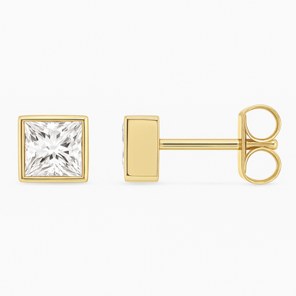 Princess Bezel Stud Earrings 0.50-6.00 carat Lab Grown Diamond Studs 14K Solid Gold IGI certified AG & CO Jewellery
