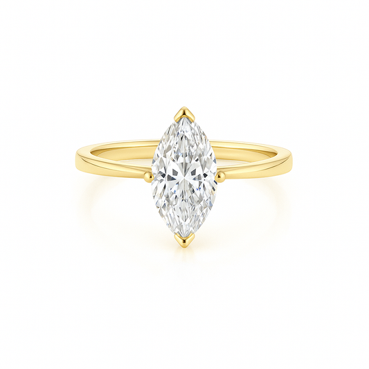 Marquise Solitaire Cathedral Lab Grown Diamond Engagement Ring 14K Solid Yellow Gold