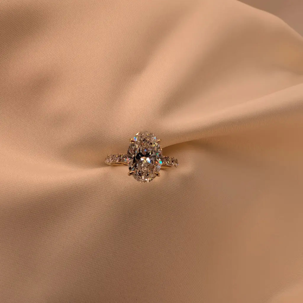 3.51ct oval solitaire with pave band and hidden halo ag & co jewellery