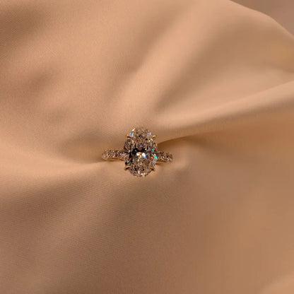 3.51CT Oval Solitaire With Pave Band And Hidden Halo AG & CO Jewellery