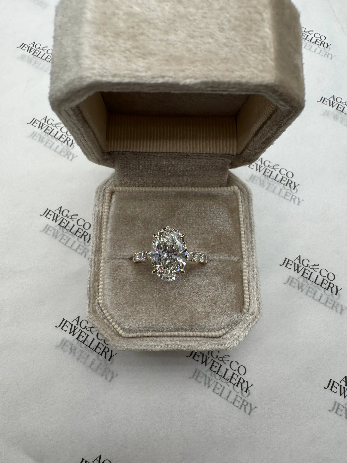 3.51ct oval diamond ring with pavé band and hidden halo ag & co jewellery