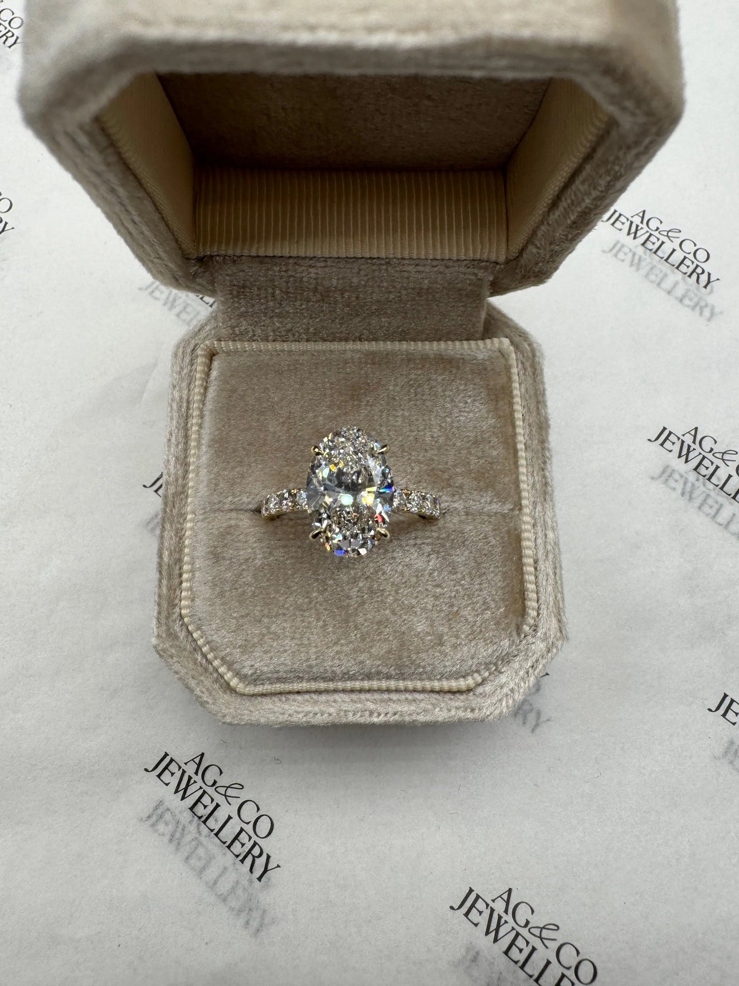 3.51ct oval diamond ring with pavé band and hidden halo ag & co jewellery