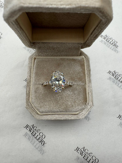 3.51ct Oval Diamond Ring with Pavé Band and Hidden Halo AG & CO Jewellery