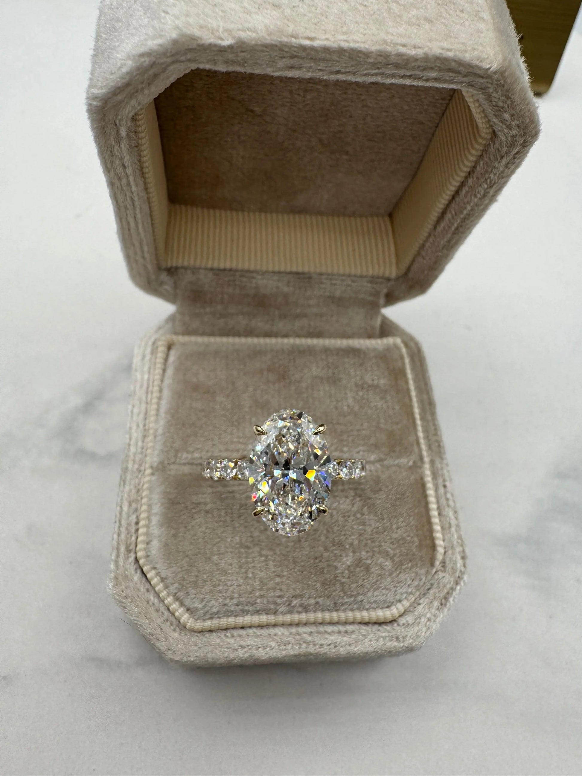 3.51ct Oval Diamond Ring with Pavé Band and Hidden Halo AG & CO Jewellery