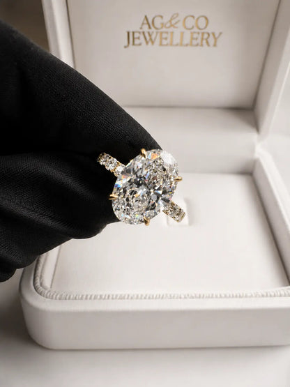 3.51ct Oval Diamond Ring with Pavé Band and Hidden Halo AG & CO Jewellery