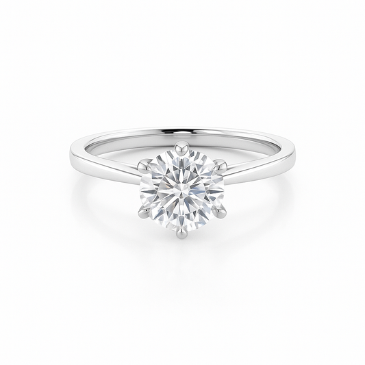 4.00 Carat 6 Claw Round Solitaire Engagement Ring - Lab Grown Diamond - 14K Gold