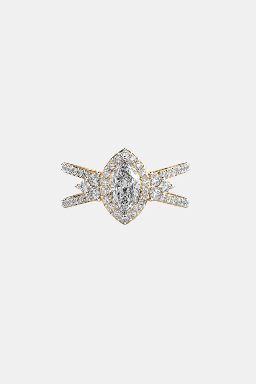 CARMINE - Halo Marquise Ring with Cross-over Pave Band AG & CO Jewellery