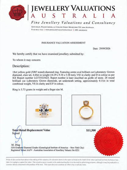 4.60ct Oval Solitaire Lab Diamond Ring with Hidden Halo AG & CO Jewellery