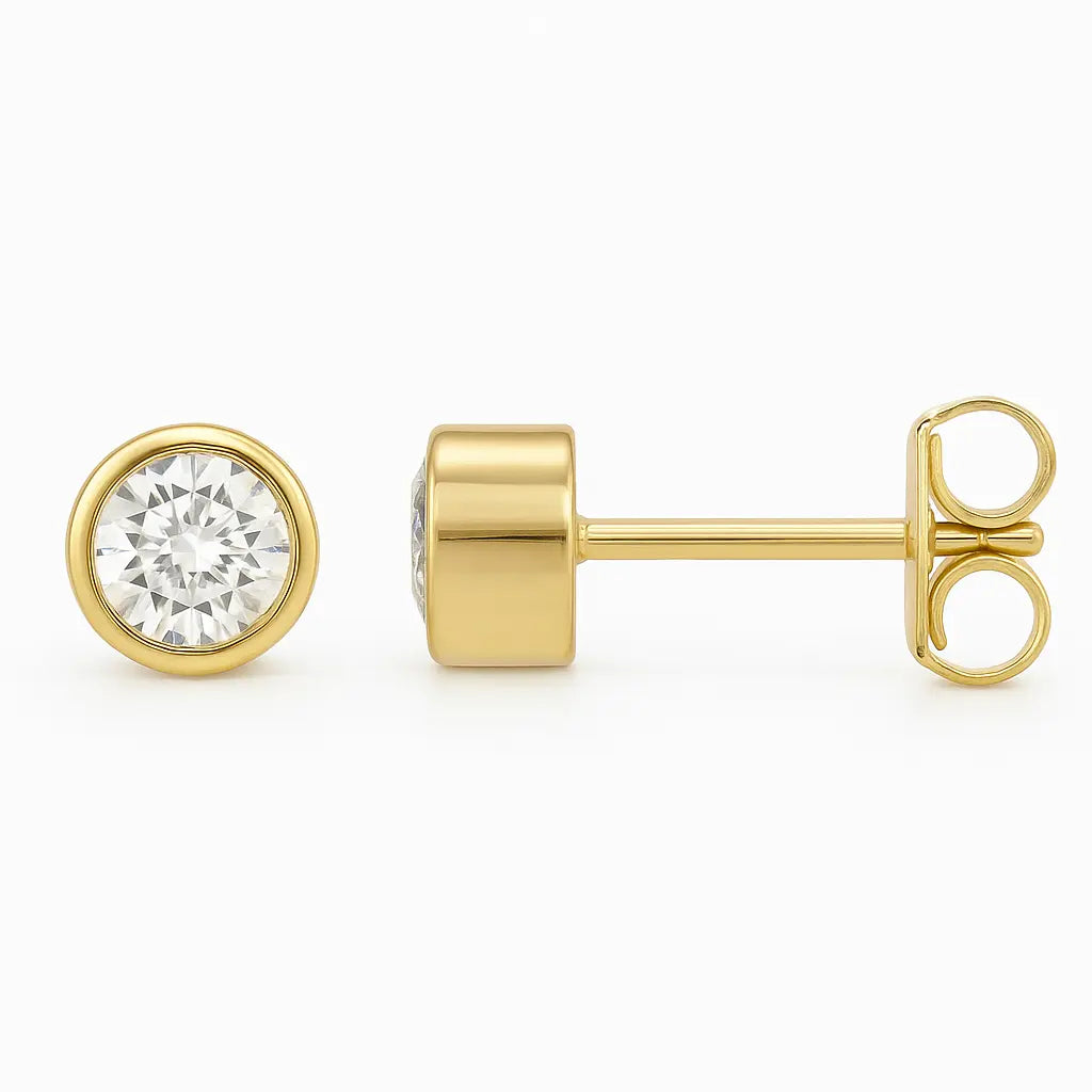Round Bezel Stud Earrings 0.50-6.00 carat Lab Grown Diamond Studs 14K Solid Gold IGI certified AG & CO Jewellery
