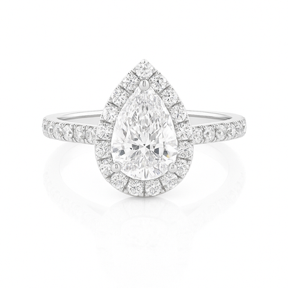 Penelope - Halo Pear Lab-Grown Diamond Engagement Ring with Pavé Band AG & CO Jewellery
