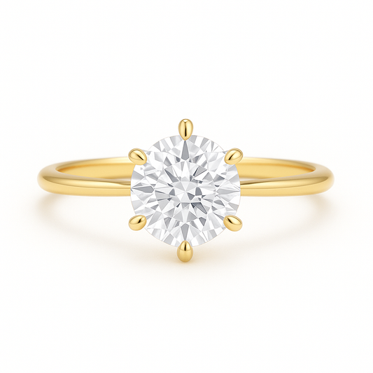 Talia - 6 Claw Round Solitaire Lab Grown Engagement Ring Yellow Gold