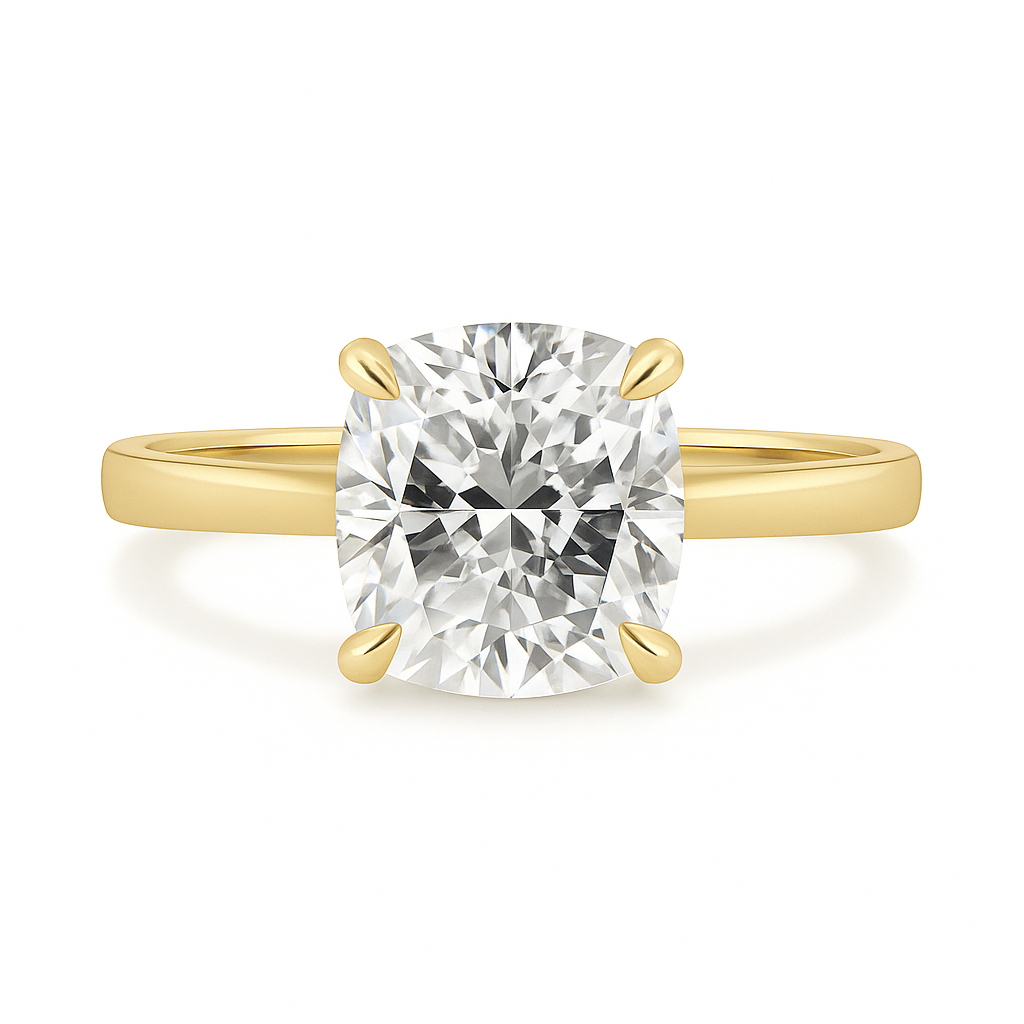 Celina - Cushion Cut 4 Claw Solitaire - Lab Grown Diamond Engagement Ring - 18K Yellow Gold AG & CO Jewellery