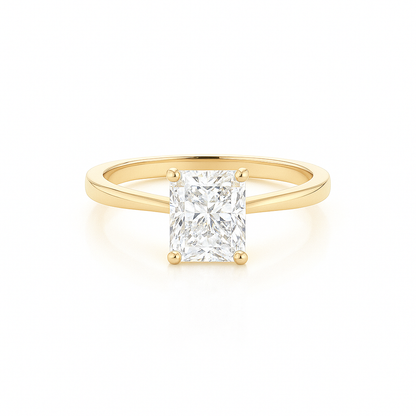 Radiant Solitaire Lab Grown Diamond Engagement Ring 14K Solid Yellow Gold