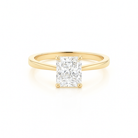 Radiant Solitaire Lab Grown Diamond Engagement Ring 14K Solid Yellow Gold