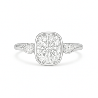 Dorena - Bezel Set Trilogy Cushion with Pear Side Stones AG & CO Jewellery