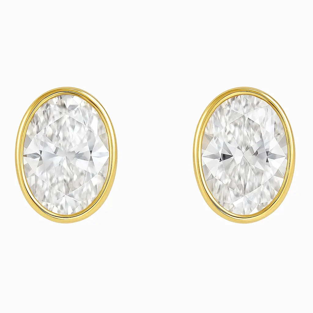 Oval Bezel Stud Earrings 0.50-6.00 carat Lab Grown Diamond Studs 14K Solid Gold IGI certified AG & CO Jewellery