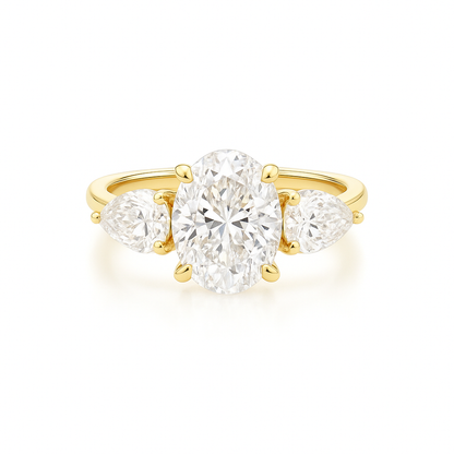 Olivia - Oval Trilogy Diamond Engagement Ring with Pear Side Stones AG & CO Jewellery