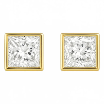 Princess Bezel Stud Earrings 0.50-6.00 carat Lab Grown Diamond Studs 14K Solid Gold IGI certified AG & CO Jewellery