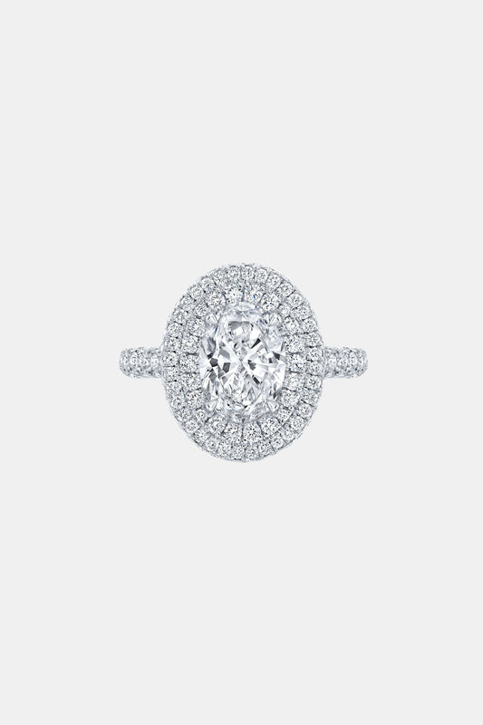 CASSIA – Oval Cut Double Halo Engagement Ring Setting in White Gold AG & CO Jewellery