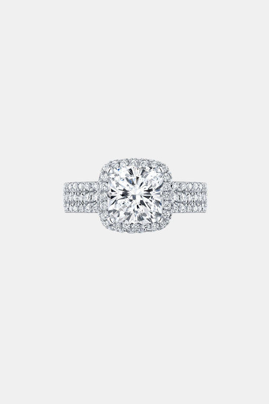 BELLARIA – Cushion Halo Engagement Ring Setting with Triple Pavé Band in White Gold AG & CO Jewellery