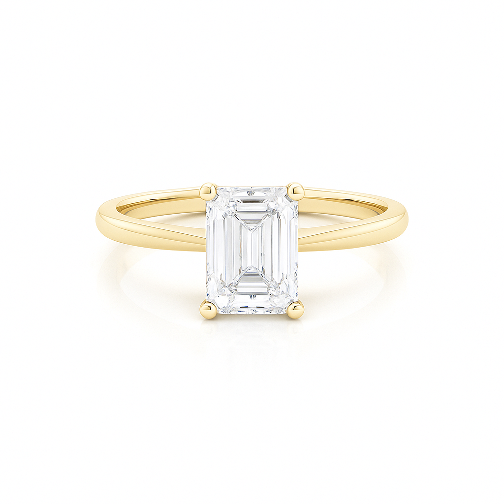 Emerald Cut 4 Claw Solitaire Lab Grown Diamond Engagement Ring - 18K Yellow Gold AG & CO Jewellery