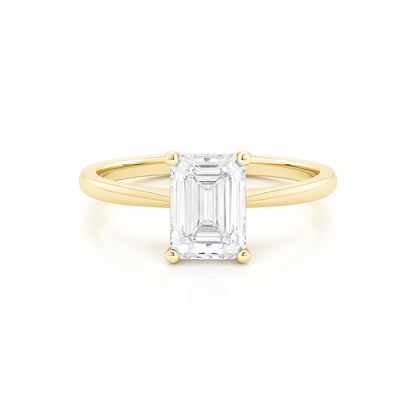 Emerald Cut 4 Claw Solitaire Lab Grown Diamond Engagement Ring - 18K Yellow Gold AG & CO Jewellery