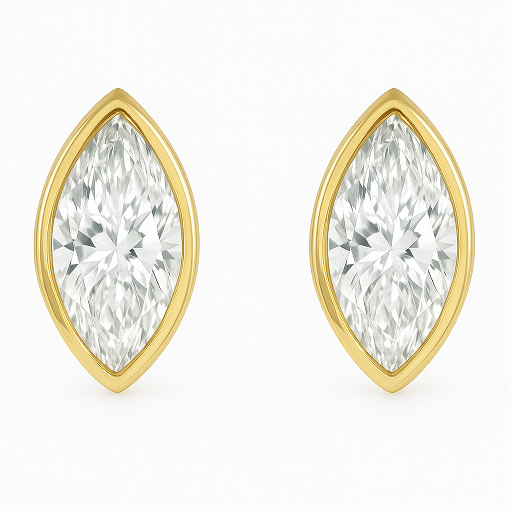 Marquise Bezel Stud Earrings 0.50-6.00 carat Lab Grown Diamond Studs 14K Solid Gold IGI certified AG & CO Jewellery