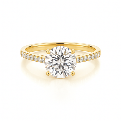 1.00-6.00CT Round Brilliant Lab Grown Round Solitaire Engagement Ring with Hidden Halo & Pave Diamond Band in 14k Solid Yellow Gold AG & CO Jewellery