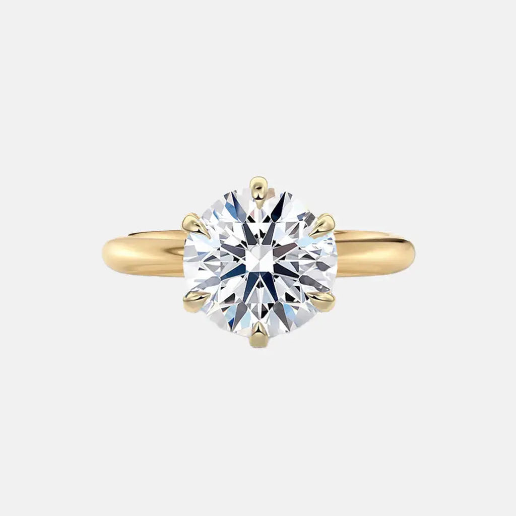 6 claw round solitaire lab grown engagement ring yellow gold ag & co jewellery