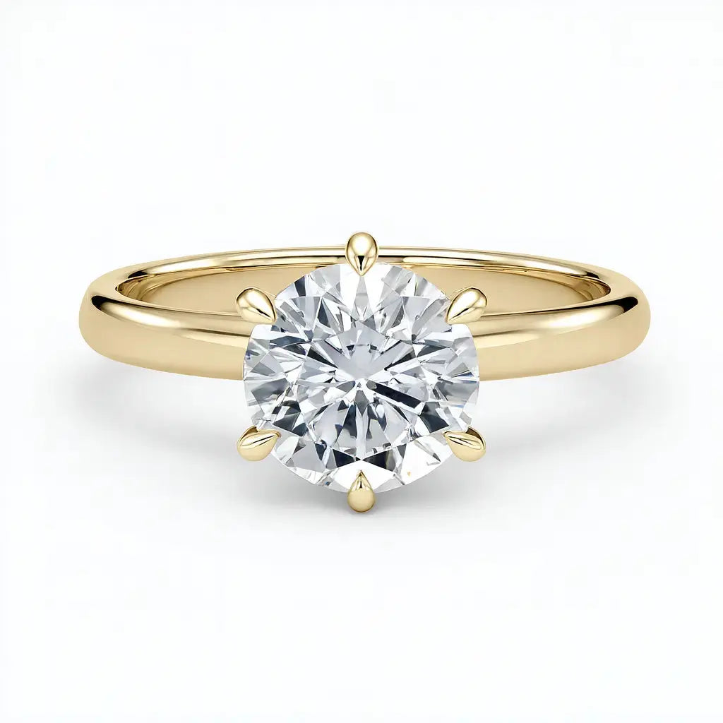 6 Prong Round Solitaire Engagement Ring 18K Solid Yellow Gold - AG ...