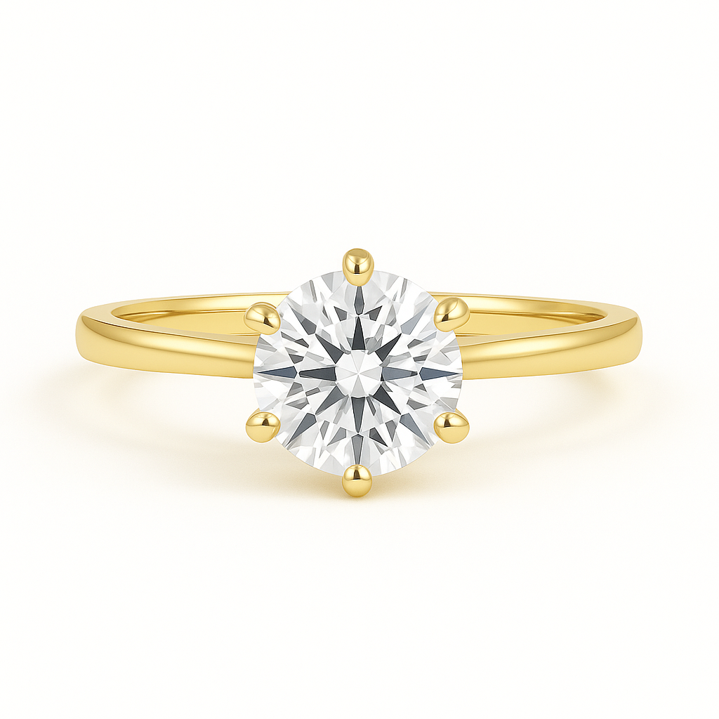 Isla - 6 Claw Cathedral Round Solitaire with Accent Stones Engagement Ring Yellow Gold AG & CO Jewellery