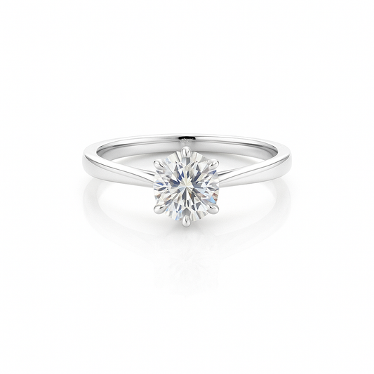 Moissanite Diamond Engagement Ring 6-Prong Round Solitaire