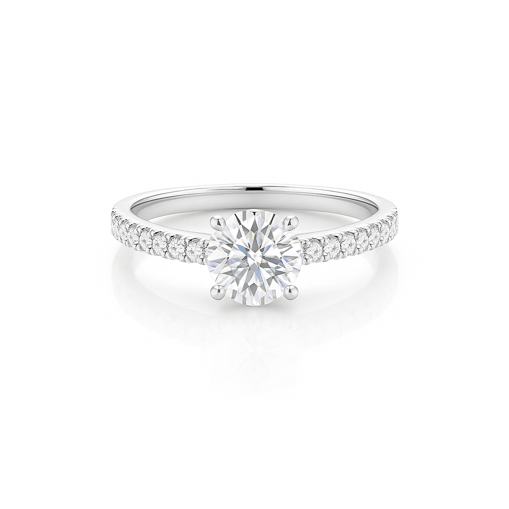 victoria - cathedral round diamond engagement ring with pavé band